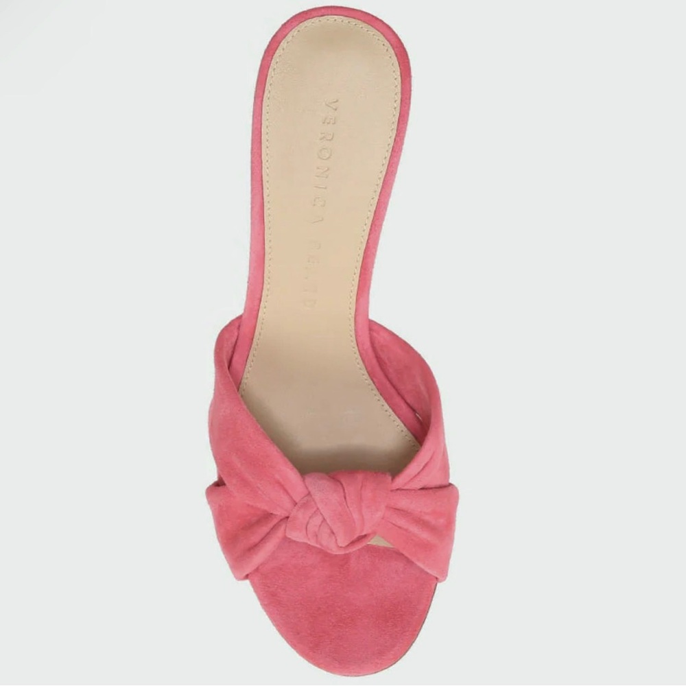 NEW VERONICA BEARD PINK SUEDE KNOT-FRONT SANDALS - Picture 11 of 13